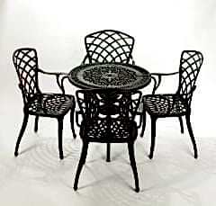 Döküm plastik dört sandalye bir yuvarlak masa