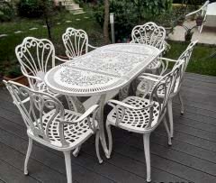 Döküm plastik masa takımı oval beyaz renk