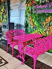 Oval masa güllü bank takımı