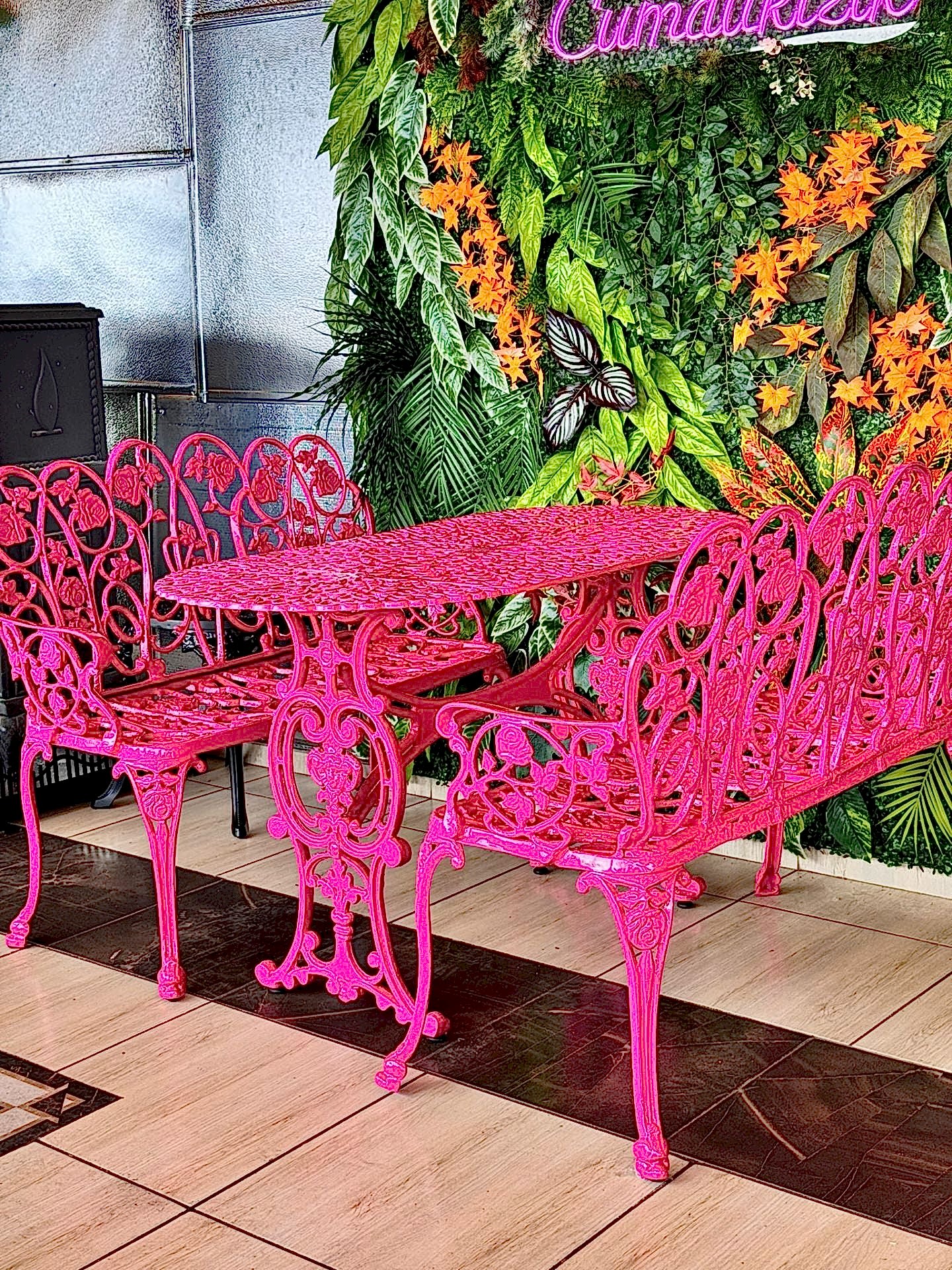 Oval masa güllü bank takımı