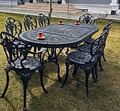Döküm masa oval güllü sandalye takım-büyük çay takımı