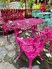 Ferforje bahçe takımı döküm pembe renk