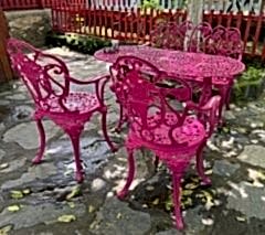 Ferforje bahçe takımı döküm pembe renk