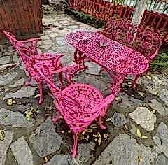 Ferforje bahçe takımı döküm pembe renk