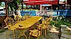 Döküm sarı büyük yemek masa takımı