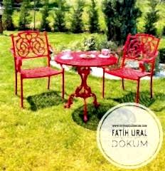 Kırmızı geniş  Sandalye Masa Takımı-Ferforje takım
