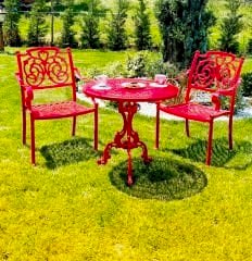 Kırmızı geniş  Sandalye Masa Takımı-Ferforje takım
