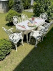 Döküm plastik masa takımı oval beyaz renk güllü sandalye