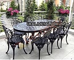 Döküm masa oval güllü sandalye takım