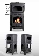 Döküm dik Fırınlı dar  model yan camlı inci soba